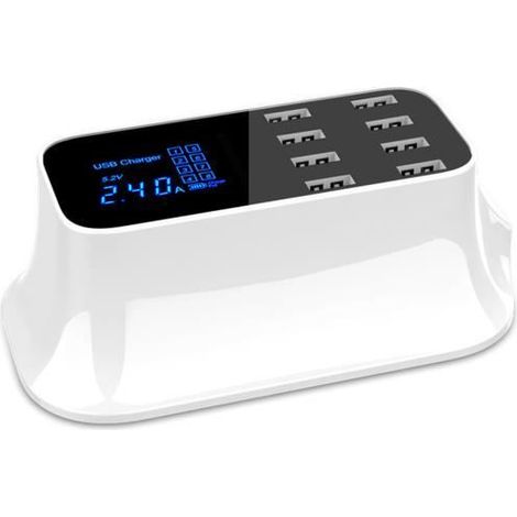 Caricabatterie USB intelligente universale con 8 porte di uscita USB, convertitore di ricarica rapida e adattatore di ricarica con display. (1/4)