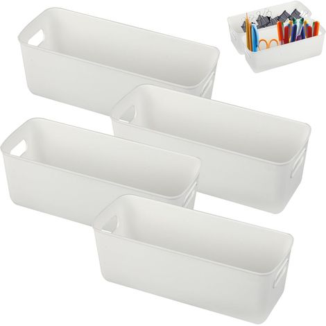 Lot de 4 Boîtes de Rangement Plastique 27 cm, Petites Boîtes Organisatrices Blanches, petit panier rangement, Idéales pour Cuisine, Rangement sur Étagère pour un Design Pratique, Polyvalent. (1/5)