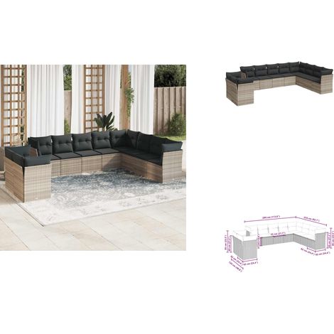 The Living Store 10-tlg. Garten-Sofagarnitur mit Kissen Hellgrau Poly Rattan - Gartensessel (1/3)