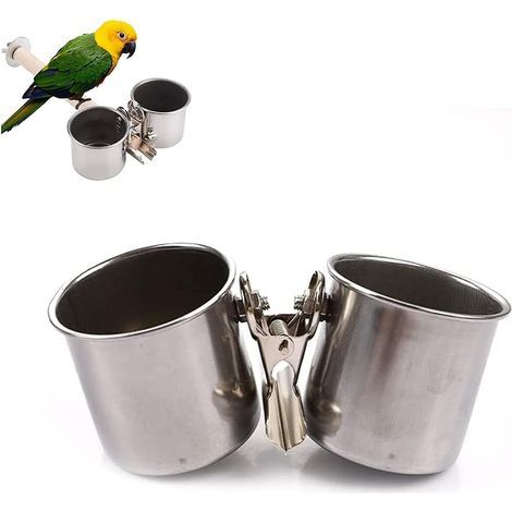 Mangeoire à Oiseaux pour Cage, Tasse d'alimentation de Perroquet, Mangeoir Gamelle Suspendu, avec Clip, pour Les Amoureux des Oiseaux, Perroquets, Calopsittes(Argent) (1/5)