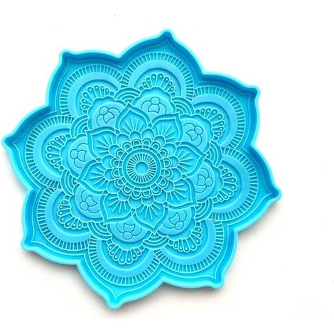 Moules en silicone en résine époxy bleue – Dessous de verre mandala – Moule en résine époxy pour loisirs créatifs, décoration d'intérieur, outils de sculpture, plateau à fleurs, tapis de tasse (11,9 x (1/5)
