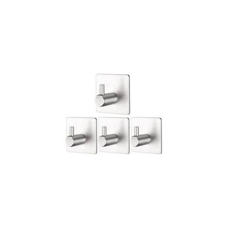 BRAVIX Lot de 4 crochets autocollants en acier inoxydable - Sans perçage - Pour salle de bain et cuisine, salle de bain - Auto-adhésifs - Robuste et stable - Facile à monter
