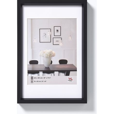 Cadre Photo Noir 20 x 30 cm avec Passe-Partout, Cadre en Plastique Style Acier ES030B (1/4)