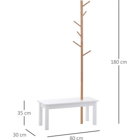 Perchero de Pie con Banco Colgador Tipo Árbol Moderno 6 Ganchos para Colgar Ropa Bolsa Pasillo Entrada Bambú y MDF 80x30x180cm (1/5)