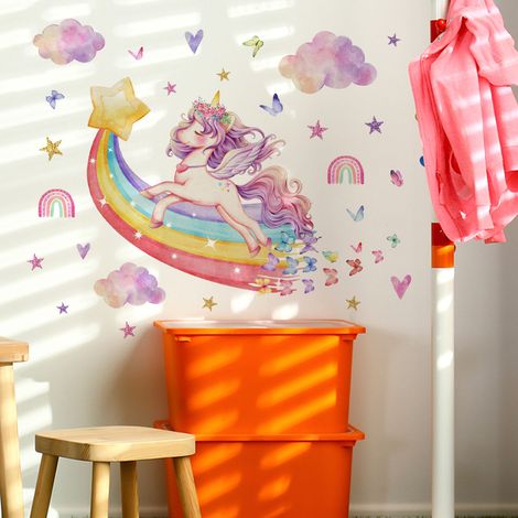 Autocollant Murale Nuages Papillons - Décoration Murale Enfant Fille Chambre Bébé - Autocollant PVC Écologique Imperméable - Lot de 1 (1/5)