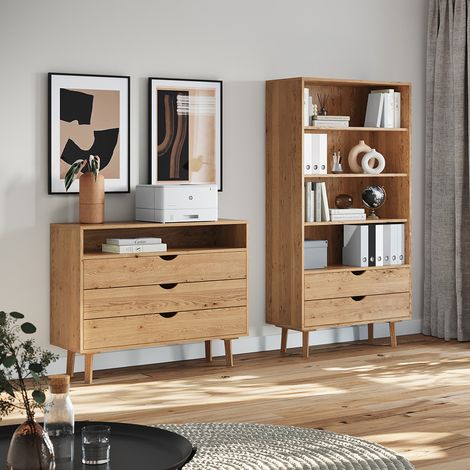 Büromöbel Set 2-teilig Kommode und Regal Eiche massiv SIENA-163 (1/5)