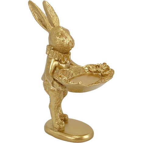 Figurine Lapin - Statue Décorative Pâques - Plateau pour Bijoux - Sculpture Animale en Résine Dorée - Décoration Table Maison - 1 Pièce (1/4)