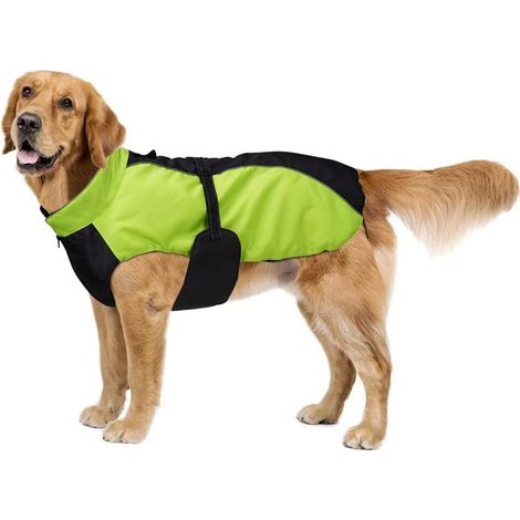Manteau Imperméable pour Grand Chien Hiver Veste Protecteur Ventre Bande Réfléchissante Fermeture Éclair avec Un Passage du Harnais ou la Laisse Vert 3XL (Longueur du Dos 50cm, Poitrine 70-83cm) (1/5)