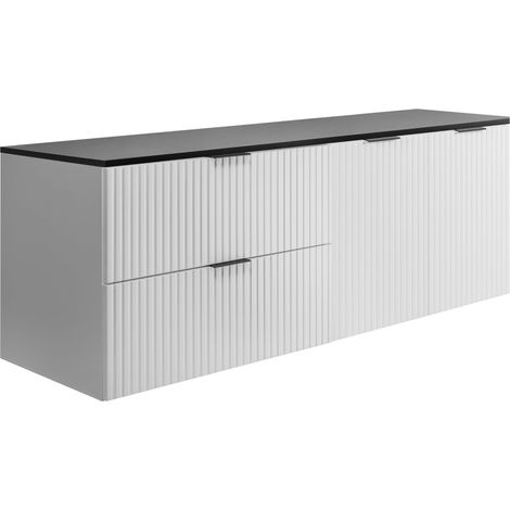Set da bagno: mobile con cassetti e mobile con ante 57×46×160 cm, colore: bianco / nero, maniglia nera (1/5)