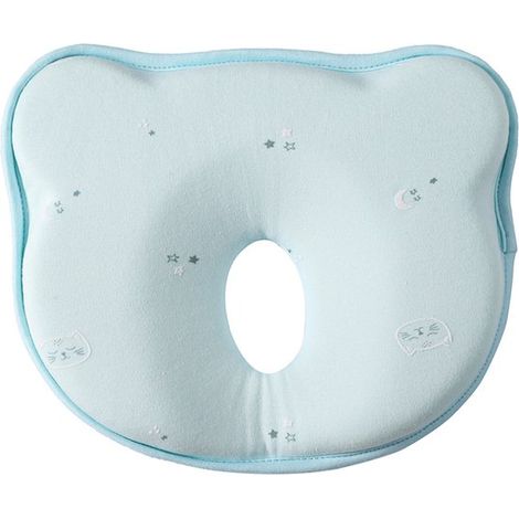 Oreiller ergonomique bleu pour bébé Baby-Slofje avec chatons – Mousse à mémoire de forme – Pour les têtes plates – Oreiller pour bébé avec housse supplémentaire (1/5)