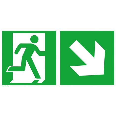 Fluchtwegschild Alu B300xH150 mm Notausgang links mit Pfeil rechts abwärts (1/4)