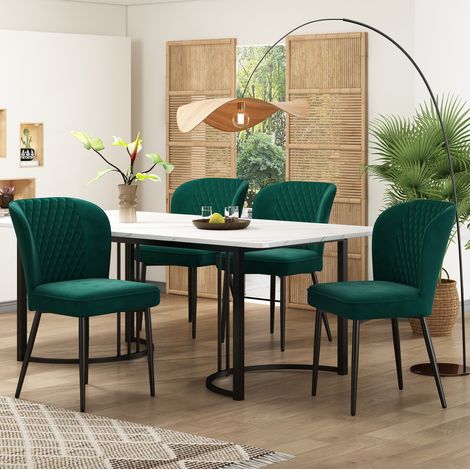 tavolo cucina 140x80 set con 4 sedie velluto verde OKMYHOME (1/5)