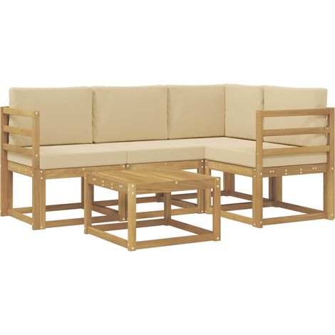 Outdoor Sofa Set with Cushion 5 pcs White and Beige vidaXL
