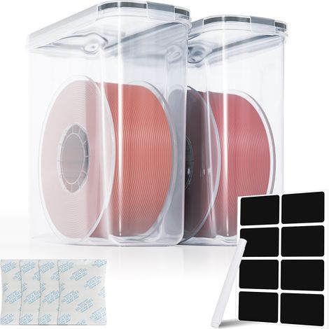 Randaco Caja de almacenamiento de filamento de 4 L para impresión 3D, juego de 2 unidades, transparente y negro, a prueba de humedad (1/5)