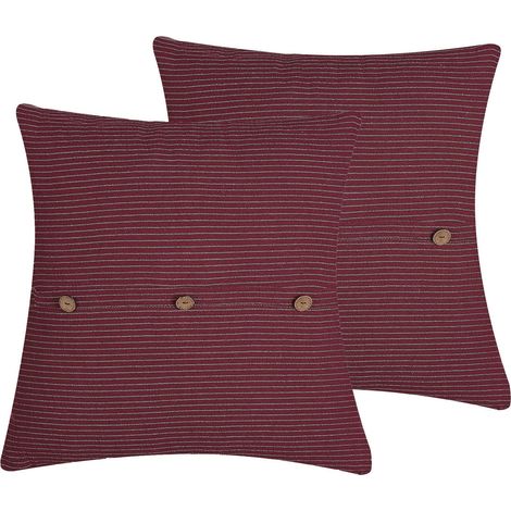 Lot 2 Coussins de Décoration Pour Lit ou Fauteuil Rouges à Rayures Blanches pour Intérieur Industriel Beliani