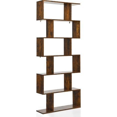 Libreria versatile a S 80 x 23 x 191 cm con 6 ripiani aperti moderni in legno composito color caffè 200021163