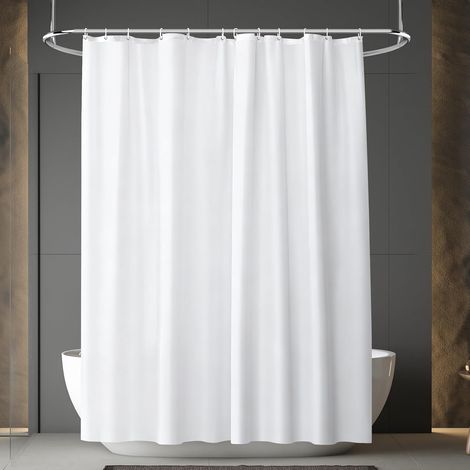 Rideau de douche en tissu, 180200CM Rideau de Baignoire Tissu Polyester, résistant à l'eau et à la moisissure avec œillets et 12 crochets Lavable en Machine, Imperméable Rideau de Douche,Blanc (1/5)