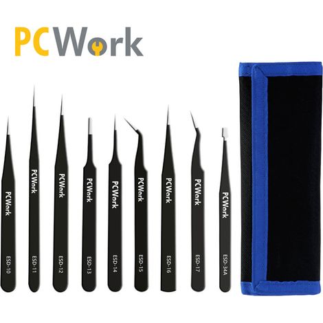 Pinzetten Set pcwork pcw08g ESD sicher Edelstahl 9 Stück