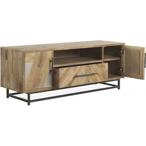 Meuble TV en bois de sapin coloris naturel - Longueur 150 x Hauteur 57 x Largeur 47 cm -JUANIO (1/4)