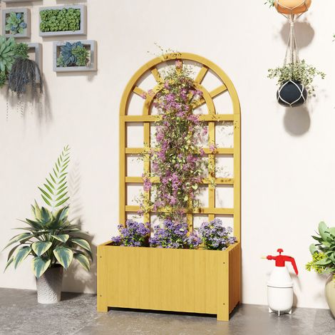 Jardinera con Enrejado de Madera con Drenaje para Cultivos Verduras Flores Hierbas 60x30x120 cm Natural (1/5)