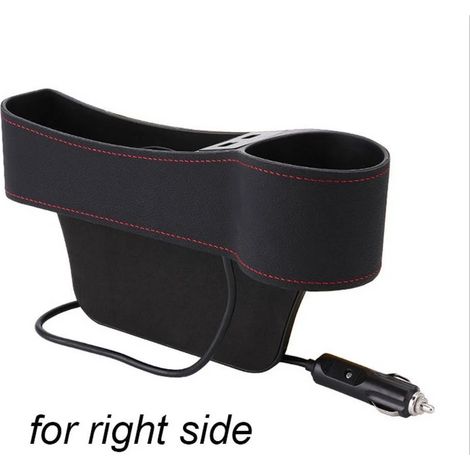 (noir(droite))Boîte de rangement multifonctionnelle en cuir PU avec chargeur double USB, organisateur d'espace entre les sièges et porte-gobelet, décoration intérieure (1/5)
