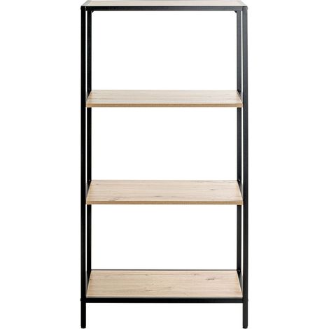 Meuble étagère, meuble de rangement en bois coloris chêne et métal noir - longueur 64 x profondeur 35 x hauteur 129 cm (1/5)