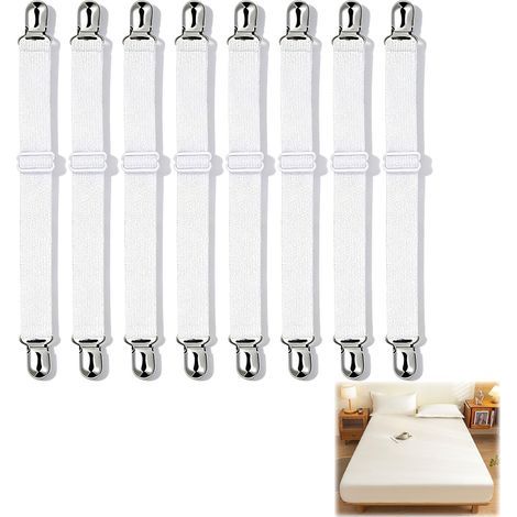8 Pièces Tendeur Drap Housse, Attaches de Draps Réglables avec Clips Métalliques, Spanneurs Élastiques de 30 cm à 130 cm pour (1/5)