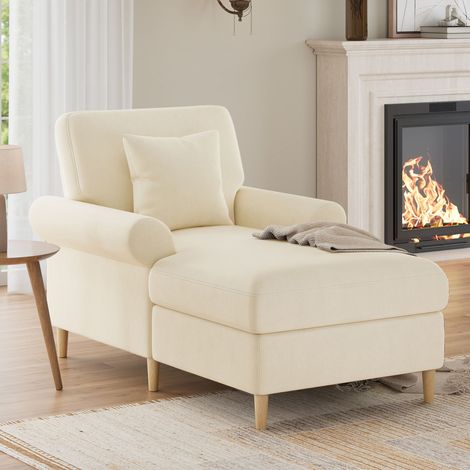 Fauteuil relax beige en velours 133x87x90 cm, chaise longue 1 place inclinable avec coussin, assise mousse haute résilience, salon chambre (1/5)