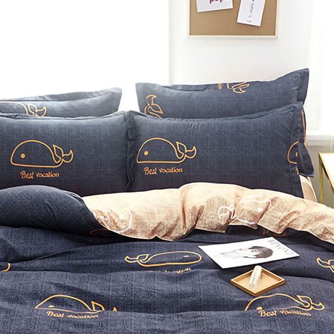 Housse de couette simple épaisse en coton imitation douce, motif baleine, 150x200cm, pour lit simple étudiant, texture peau-de-pêche, housse seule (1/3)