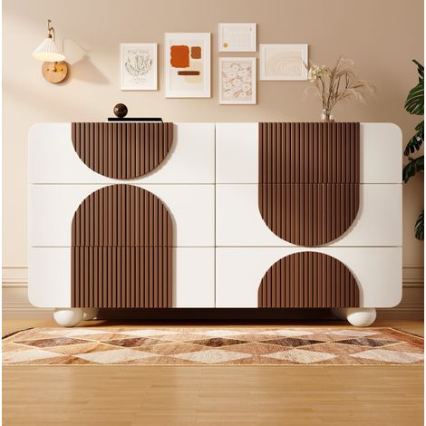 Comò a 6 cassetti dal design curvo, 121 x 71 x 41 cm, bianco HAVRYA (1/5)