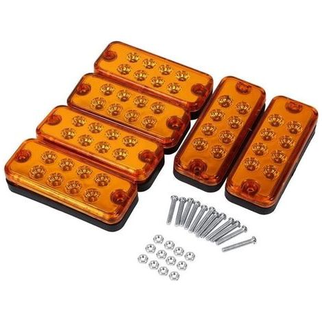Kit de lumière de feu de gabarit latéral à LED, 6 pièces 8 LED de dégagement de feu de gabarit latéral lampe indicateur de camion remorque camion(Jaune) (1/4)