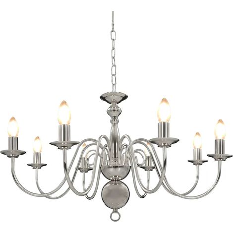 Lámpara de araña clásica y elegante 80 x 45 cm ambiente lujoso uso residencial sala de estar metal plateado 020046424 (1/5)