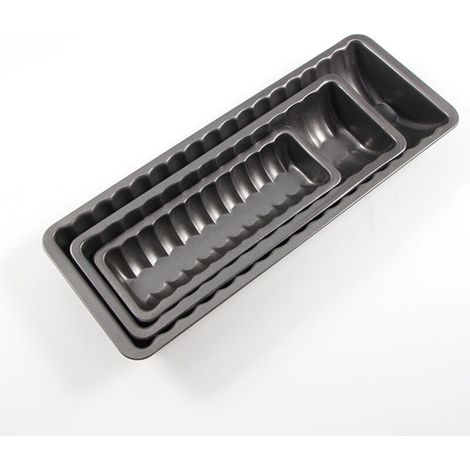 Ensemble de 3 moules à gâteau en bûche, moule rectangulaire, moule à pâtisserie, moule à bûche, moule à gâteau, acier inoxydable, noir, 20 + 25 + 30 cm (1/4)