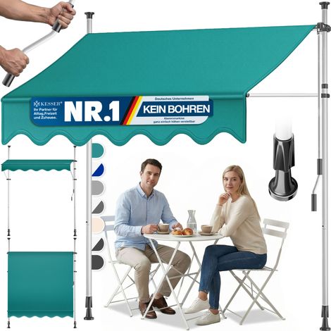 KESSER® Klemmmarkise Balkon mit Handkurbel, ohne Bohren - Petrol Grün (1/5)