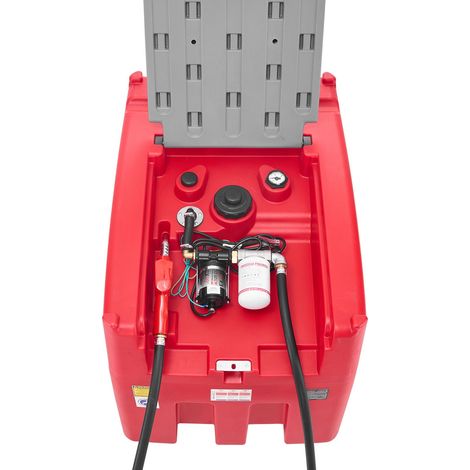 Réservoir mobile gasoil et essence 440 L, débit 10 GPM, cuve de carburant avec pompe de transfert électrique 12 V, tuyau 13,1 pi, pistolet automatique, citerne de transport facile, rouge (1/5)