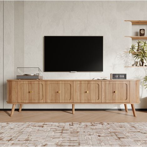 Mobile TV 180x38x47 cm in MDF e truciolato, rovere, 4 ante, per soggiorno piccolo – MEUBLIV (1/5)