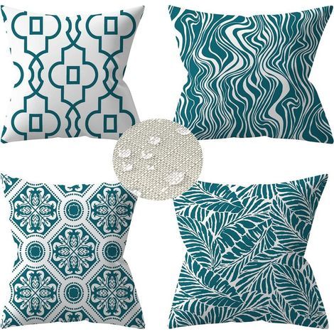 4er-Set (Türkis, 45 x 45 cm) Outdoor-Kissenbezüge, wasserdichte, dekorative Kissenbezüge aus Baumwoll-Leinen-Mischgewebe, Sofakissenbezug und moderner Kissenbezug für Sofas (1/5)