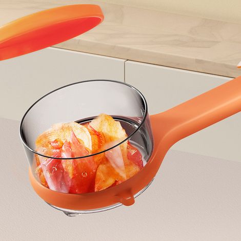 Éplucheur à fruits avec seau de rangement, éplucheur multifonctionnel, orange (1/4)