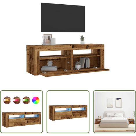 LED Nachttisch -  Nachttische 2 Stk. mit LEDs Altholz-Optik 60x35x40 cm (1/5)