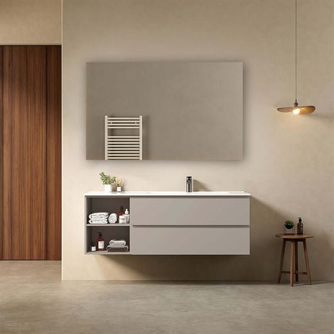 Mobile bagno sospeso 140 cm Grigio Cenere Lavabo a Destra in Resina Specchio Quadro - Fiji Paint Plus (1/4)