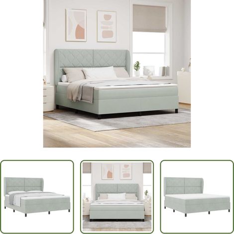 Matratze -  Boxspringbett mit Matratze Hellgrau 200 x 180 cm Samt (1/5)
