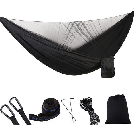 Hamac noir avec moustiquaire, capacité de charge de 300 kg, en nylon respirant, portable, de camping, ultraléger, double (1/5)