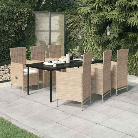 vidaXL Juego de comedor de jardín 7 piezas con cojines beige (1/5)