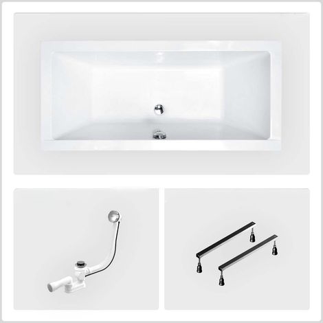 Rechteckige Badewanne - 175 x 80 cm - ohne Verkleidung - mit Füßen - Chromablauf - QUADRO SLIM