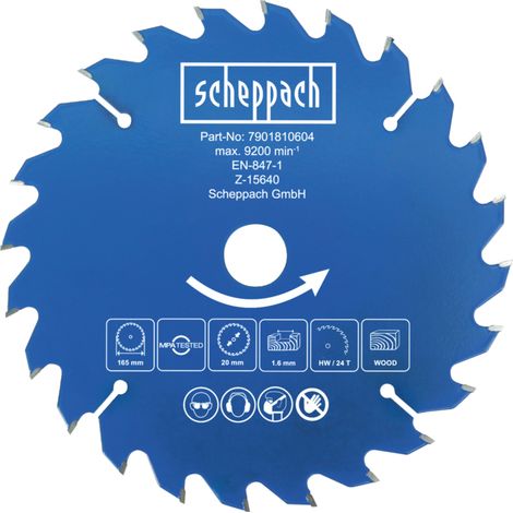 Scheppach Lame de scie circulaire HW - Ø165 mm - 24 dents - Alésage 20 mm - Pour bois de construction, OSB et panneaux agglomérés