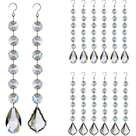 12pcs Verre Cristal Lustre Prisme Perles Remplacement, Suspendu Cristal Attrape-Soleil pour Lustre Décoration (1/5)