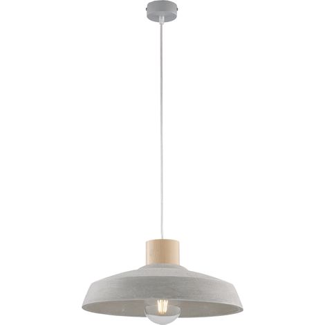 Sospensione in ferro laccato grigio con diffusore in cemento diametro 40 e legno con cavo elettrico regolabile 1 luce (1/3)