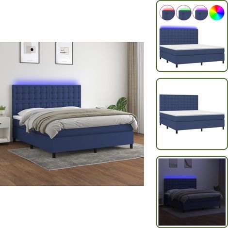 Boxspringbett mit Matratze & LED Blau 180x200 cm Stoff - Boxspringbett - Doppelbett - Schlafsofa - Bettenrahmen - Lattenrost (1/5)