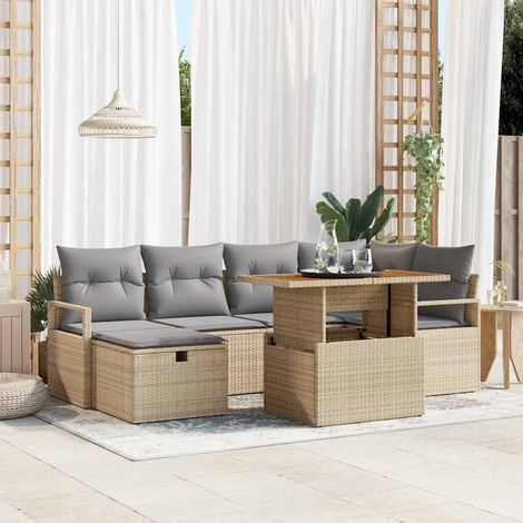 Conjunto de sofás de jardín 7 uds. Beige ratán sintético vidaXL (1/5)