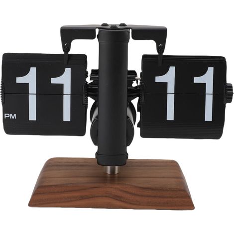 Reloj despertador digital automático de escritorio Crezuo, funciona con pilas durante 12 horas, estilo retro, con base de madera, color negro.-Crezuo